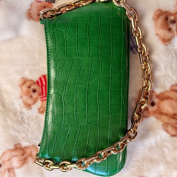Zara Vibrant Green Croc-Embossed Shoulder Bag - Picture 2 of 4
